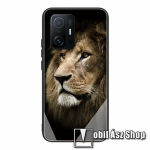 GLASS CASE műanyag védő tok / hátlap védő edzett üveg - OROSZLÁN MINTÁS - szilikon szegély - Xiaomi 11T / 11T Pro kép