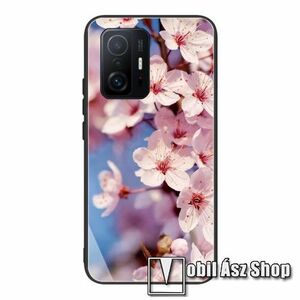 GLASS CASE műanyag védő tok / hátlap védő edzett üveg - BARACKVIRÁG MINTÁS - szilikon szegély - Xiaomi 11T / 11T Pro kép