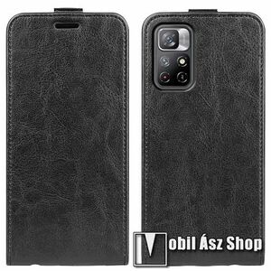 SLIM FLIP tok - FEKETE - lefelé nyíló, rejtett mágneses záródás, szilikon belső, bankkártya tartó, előlapi hangszóró nyílás - Xiaomi Poco M4 Pro 5G / Note 11 5G (For China Market) / Note 11T 5G / Note 11S 5G kép