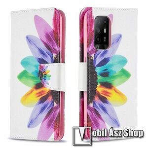 Notesz / mappa tok - SZÍNES VIRÁG MINTÁS - oldalra nyíló, rejtett mágneses záródás, belső zseb, asztali tartó funkció, szilikon belső - Oppo Reno5 Z 5G / F19 Pro Plus 5G / A94 5G kép