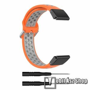Okosóra szíj, Légáteresztő, sportoláshoz, szilikon, 100+143mm hosszú, 22mm széles, QUICKFIT, Narancs, Szürke, Garmin MARQ (Gen 2), fenix E 47mm, 6, 6 Pro, 7 47mm, 8 47mm, quatix 7 47mm, 7 Pro 47mm kép