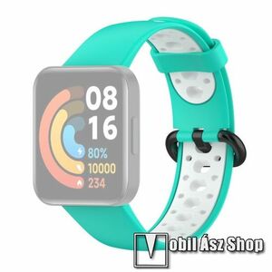 Okosóra szíj - légáteresztő, sportoláshoz, szilikon - 121mm + 86mm hosszú - CYAN / FEHÉR - Xiaomi Redmi Watch 2 / Redmi Watch 2 Lite / Poco Watch kép
