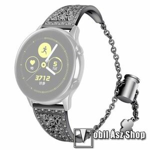 Fém okosóra szíj - strasszkővel díszített, virág mintás, állítható méret, 22mm széles - FEKETE - SAMSUNG Galaxy Watch 46mm / Watch GT2 46mm / Watch GT 2e / Galaxy Watch3 45mm / Honor MagicWatch 2 46mm kép
