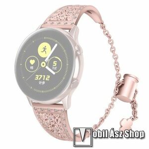 Fém okosóra szíj - strasszkővel díszített, virág mintás, állítható méret, 22mm széles - RÓZSASZÍN - SAMSUNG Galaxy Watch 46mm / Watch GT2 46mm / Watch GT 2e / Galaxy Watch3 45mm / Honor MagicWatch 2 46mm kép