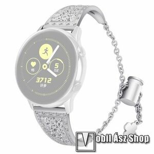 Fém okosóra szíj - strasszkővel díszített, virág mintás, állítható méret, 22mm széles - EZÜST - SAMSUNG Galaxy Watch 46mm / Watch GT2 46mm / Watch GT 2e / Galaxy Watch3 45mm / Honor MagicWatch 2 46mm kép
