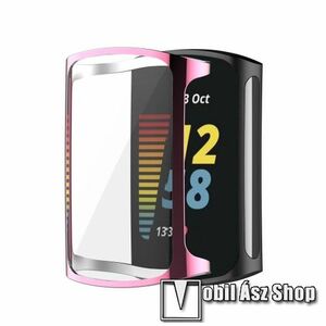 Okosóra szilikon védő tok / keret - GALVANIZÁLT RÓZSASZÍN - Szilikon előlapvédő is! - Fitbit Charge 5 / 6 kép