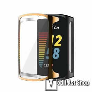 Okosóra szilikon védő tok / keret - GALVANIZÁLT ROSE GOLD - Szilikon előlapvédő is! - Fitbit Charge 5 / 6 kép