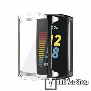 Okosóra szilikon védő tok / keret - GALVANIZÁLT EZÜST - Szilikon előlapvédő is! - Fitbit Charge 5 / 6 kép