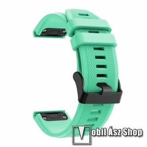 Okosóra szíj - CYAN - szilikon, textúrált mintás, 125 + 80mm hosszú, 22mm széles, QUICKFIT - Garmin fenix 5 / Fenix 5 Plus / Forerunner 935 / Forerunner 945 / Approach S60 / Quatix 5 / Quatix 5 Sapphire kép