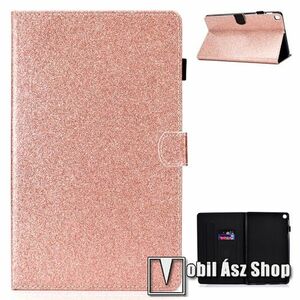 Notesz tok / mappa tok - ROSE GOLD CSILLÁMOS MINTÁS - csillogó, asztali tartó funkciós, oldalra nyíló, bankkártyatartó zsebekkel, ceruzatartó, szilikon belső - SAMSUNG SM-T725 Galaxy Tab S5e 10.5 LTE / SAMSUNG SM-T720 Galaxy Tab S5e 10.5 Wi-Fi kép
