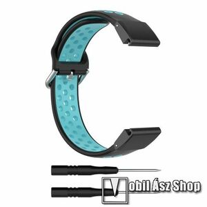 Okosóra szíj, Szilikon, Légáteresztő, Sportoláshoz, 100+143mm hosszú, 26mm, QUICKFIT, Fekete, Világoskék, Garmin D2 Mach 1 Pro 51mm, Enduro 3, fenix 8 51mm, Descent Mk3i 51mm, fenix 7X, 7X Pro, 6X, 6X Pro, tactix 7 kép