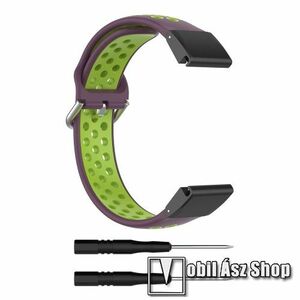 Okosóra szíj, Szilikon, Légáteresztő, Sportoláshoz, 100+143mm hosszú, 26mm, QUICKFIT, Lila, Zöld, Garmin D2 Mach 1 Pro 51mm, Enduro 3, fenix 8 51mm, Descent Mk3i 51mm, fenix 7X, 7X Pro, 6X, 6X Pro, tactix 7 kép
