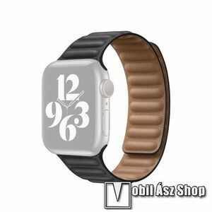Okosóra szíj - valódi bőrpánt, mágneses - FEKETE - Apple Watch Series 1/2/3 42mm / 4/5/6/SE 44mm / 7/8 45mm / 10 46mm / Ultra / Ultra 2 49mm kép