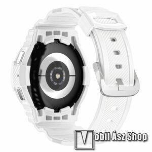 Okosóra szilikon szíj / szilikon tok - FEHÉR - 90mm + 90mm hosszú - SAMSUNG Galaxy Watch4 Classic 42mm (SM-R880) kép