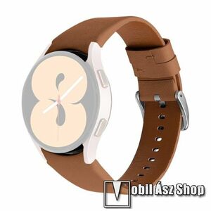 Okosóra szíj - BARNA - valódi bőr, 130mm + 100mm hosszú, 20mm széles - SAMSUNG Galaxy Watch4 Classic 46mm (SM-R890) / Watch4 Classic 42mm (SM-R880) / Watch4 44mm (SM-R870) / Watch4 40mm (SM-R860) kép