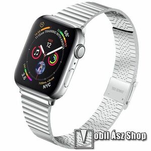 Fém okosóra szíj - EZÜST - rozsdamentes acél, 125mm-től 190mm-ig állítható hosszúság - Apple Watch Series 1/2/3 38mm / 4/5/6/SE 40mm / 7/8/9 41mm / 10 42mm kép
