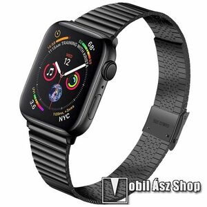 Fém okosóra szíj - FEKETE - rozsdamentes acél, 125mm-től 190mm-ig állítható hosszúság - Apple Watch Series 1/2/3 38mm / 4/5/6/SE 40mm / 7/8/9 41mm / 10 42mm kép