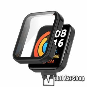 Okosóra műanyag védő tok / keret - FEKETE - 9H edzett üveg előlap védő is! - Xiaomi Redmi Watch 2 / Poco Watch kép