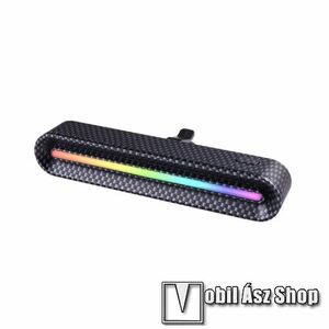 UNIVERZÁLIS RGB LED hangulatvilágítás / gépkocsi légfrissítő, illatosító - szellőzőrácsra rögzíthető, aromaterápiás légfrissítő, hangvezérlés zenére világít, Type-C töltőport, 80mAh beépített akkumulátor, 120 x 20 x 22mm - FEKETE kép