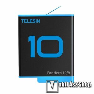 TELESIN GP-BTR-901 GoPro Hero 11 / 10 / 9-hez akkumulátor - 1750mAh Li-ion, 3.8V DC 1750mAh 6.73WH, 41mm x 34mm x 13mm - FEKETE / KÉK kép