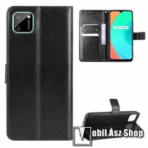 WALLET notesz tok / flip tok - FEKETE - asztali tartó funkciós, oldalra nyíló, rejtett mágneses záródás, bankkártyatartó zseb, szilikon belső - Realme C11 kép