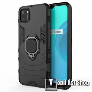 TRANSFORM PRO műanyag védő tok / hátlap - FEKETE - szilikon betétes, kitámasztható, fém ujjgyűrűvel, tapadófelület mágneses autós tartóhoz - ERŐS VÉDELEM! - Realme C11 kép