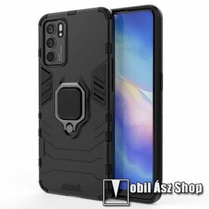 TRANSFORM PRO műanyag védő tok / hátlap - FEKETE - szilikon betétes, kitámasztható, fém ujjgyűrűvel, tapadófelület mágneses autós tartóhoz - ERŐS VÉDELEM! - Oppo Reno6 5G kép