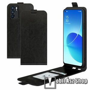 SLIM FLIP tok - FEKETE - lefelé nyíló, rejtett mágneses záródás, szilikon belső, bankkártya tartó, előlapi hangszóró nyílás - Oppo Reno6 5G kép