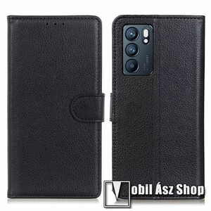 WALLET notesz tok / flip tok - FEKETE - asztali tartó funkciós, oldalra nyíló, rejtett mágneses záródás, bankkártyatartó zseb, szilikon belső - Oppo Reno6 5G kép