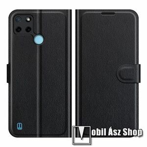 WALLET notesz tok / flip tok - FEKETE - asztali tartó funkciós, oldalra nyíló, rejtett mágneses záródás, bankkártyatartó zseb, szilikon belső - Realme C21Y / C25Y kép