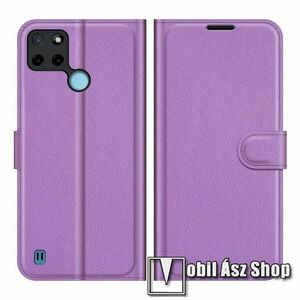 WALLET notesz tok / flip tok - LILA - asztali tartó funkciós, oldalra nyíló, rejtett mágneses záródás, bankkártyatartó zseb, szilikon belső - Realme C21Y / C25Y kép