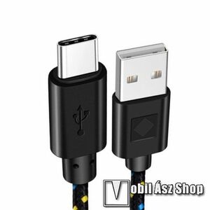 Adatátviteli kábel / USB töltő - USB / Type-C, 1m hosszú, 2A, 10W, szövettel bevont - FEKETE kép