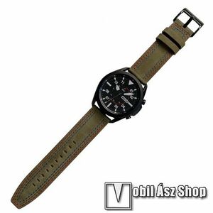 Okosóra szíj - ZÖLD - valódi bőr, piros és kék varrással, 119mm + 95mm hosszú, 20mm széles - SAMSUNG Galaxy Watch 42mm / Amazfit GTS / Galaxy Watch3 41mm / HUAWEI Watch GT 2 42mm / Galaxy Watch Active / Active 2 / Watch4 kép
