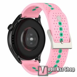 Okosóra szíj - légáteresztő, sportoláshoz, szilikon - 112mm + 91mm hosszú, 20mm széles - RÓZSASZÍN / KÉK - SAMSUNG Galaxy Watch 42mm / Amazfit GTS / HUAWEI Watch GT 2 42mm / Galaxy Watch3 41mm / Watch Active / Active 2 / Watch4 kép