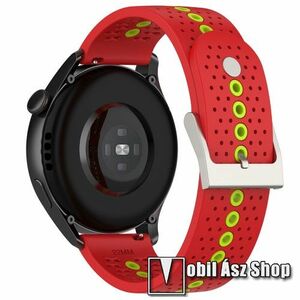 Okosóra szíj - légáteresztő, sportoláshoz, szilikon - 112mm + 91mm hosszú, 20mm széles - PIROS / ZÖLD - SAMSUNG Galaxy Watch 42mm / Amazfit GTS / HUAWEI Watch GT 2 42mm / Galaxy Watch3 41mm / Watch Active / Active 2 / Watch4 kép