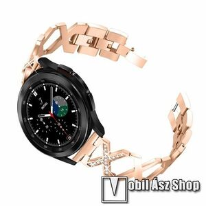 Fém X Design okosóra szíj - strasszkővel díszített, állítható méret, 22mm széles -ROSE GOLD - SAMSUNG Galaxy Watch 46mm / Watch GT2 46mm / Watch GT 2e / Galaxy Watch3 45mm / Honor MagicWatch 2 46mm kép