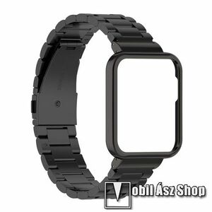Okosóra fém szíj / alumínium tok - rozsdamentes acél, csatos - FEKETE - 220mm hosszú - Xiaomi Redmi Watch 2 / Poco Watch kép