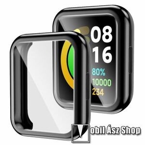 Okosóra szilikon védő tok / keret - GALVANIZÁLT FEKETE - Szilikon előlapvédő is! - Xiaomi Redmi Watch 2 / Poco Watch kép