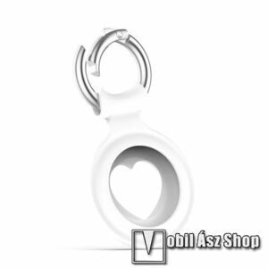 Szilikon védő tok Apple AirTag-hez - rugós kulcstartó - FEHÉR SZÍV MINTÁS kép