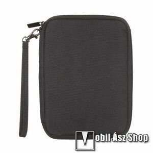 UNIVERZÁLIS tok / táska - FEKETE - szövet, fülhallgatók, kábelek, órák, memóriakártyák, pendriveok számára ideális, csuklópánt, cseppálló, hálós zsebek, cipzár, hordozható - 222 x 170 x 13mm kép