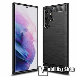 OTT! CARBON szilikon védő tok / hátlap - FEKETE - karbon mintás, ERŐS VÉDELEM! - SAMSUNG Galaxy S22 Ultra 5G (SM-S908) kép