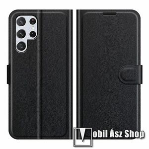 WALLET notesz tok / flip tok - FEKETE - asztali tartó funkciós, oldalra nyíló, rejtett mágneses záródás, bankkártyatartó zseb, szilikon belső - SAMSUNG Galaxy S22 Ultra 5G (SM-S908) kép