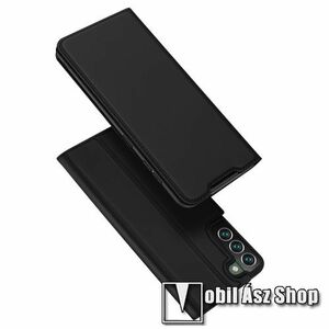 DUX DUCIS Skin Pro Series slim design notesz / mappa tok - FEKETE - asztali tartó funkciós, oldalra nyíló, rejtett mágneses záródás, bankkártyatartó zseb, szilikon belső - SAMSUNG Galaxy S22 Plus 5G (SM-S906) - GYÁRI kép