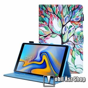 Notesz tok / mappa tok - SZÍNES FA MINTÁS - asztali tartó funkciós, oldalra nyíló, mágneses záródás, ceruzatartó, bankkártyatartó zsebekkel, szilikon belső - SAMSUNG Galaxy Tab A8 10.5 (2021) (SM-X200/SM-X205) kép