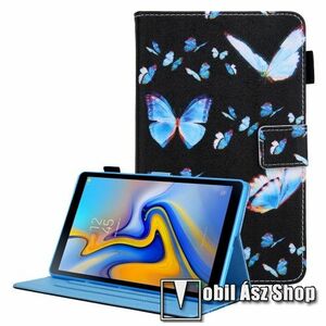 Notesz tok / mappa tok - KÉK PILLANGÓ MINTÁS - asztali tartó funkciós, oldalra nyíló, mágneses záródás, ceruzatartó, bankkártyatartó zsebekkel, szilikon belső - SAMSUNG Galaxy Tab A8 10.5 (2021) (SM-X200/SM-X205) kép