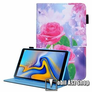 Notesz tok / mappa tok - RÓZSA MINTÁS - asztali tartó funkciós, oldalra nyíló, mágneses záródás, ceruzatartó, bankkártyatartó zsebekkel, szilikon belső - SAMSUNG Galaxy Tab A8 10.5 (2021) (SM-X200/SM-X205) kép