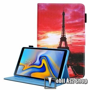 Notesz tok / mappa tok - EIFFEL TORONY / NAPLEMENTE MINTÁS - asztali tartó funkciós, oldalra nyíló, mágneses záródás, ceruzatartó, bankkártyatartó zsebekkel, szilikon belső - SAMSUNG Galaxy Tab A8 10.5 (2021) (SM-X200/SM-X205) kép