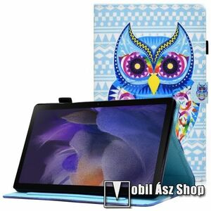 Notesz tok / mappa tok - KÉK BAGOLY MINTÁS - asztali tartó funkciós, oldalra nyíló, mágneses záródás, ceruzatartó, bankkártyatartó zsebekkel, szilikon belső - SAMSUNG Galaxy Tab A8 10.5 (2021) (SM-X200/SM-X205) kép