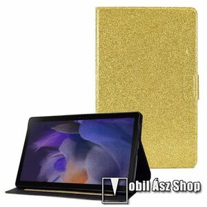 Notesz tok / mappa tok - ARANY CSILLÁMOS MINTÁS - csillogó, asztali tartó funkciós, oldalra nyíló, mágneses záródás, bankkártyatartó zsebekkel, ceruzatartó, szilikon belső - SAMSUNG Galaxy Tab A8 10.5 (2021) (SM-X200/SM-X205) kép