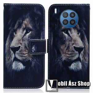 Notesz / mappa tok - OROSZLÁN MINTÁS - oldalra nyíló, rejtett mágneses záródás, belső zseb, asztali tartó funkció, szilikon belső - HUAWEI nova 8i / Honor 50 Lite kép